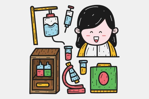 Kawaii Doodle Cartoon Nurse Illustration