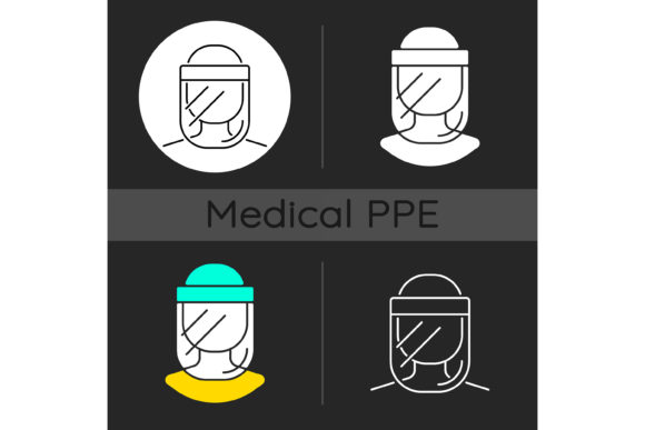 Medical Face Shield Dark Theme Icons Set Graphics and Icons