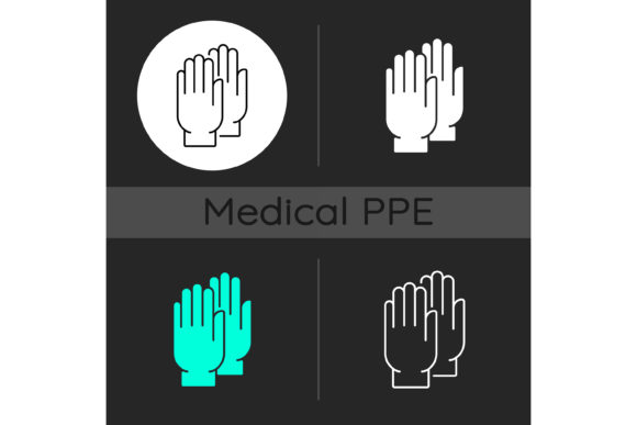 Medical Gloves Dark Theme Icons Set Graphics and Icons