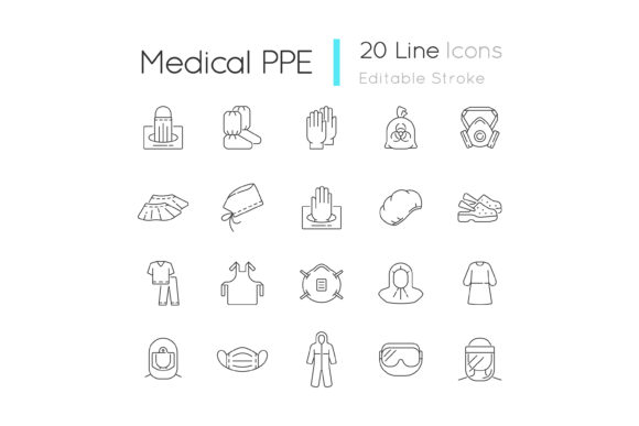 Medical PPE Linear Icons Set: Graphics and Icons for Editorial Design