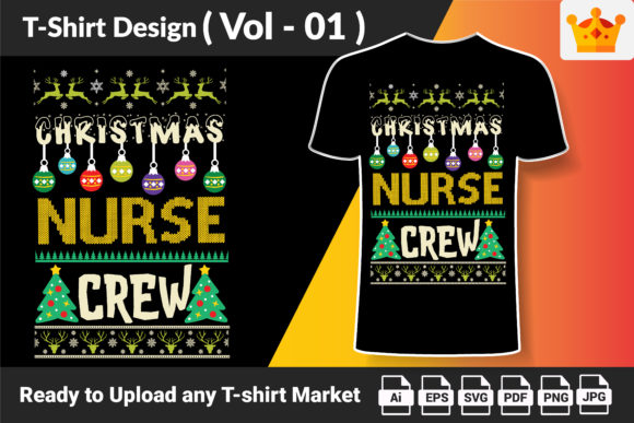 Nurse Christmas T-Shirt Design 01: Graphics & Print Templates