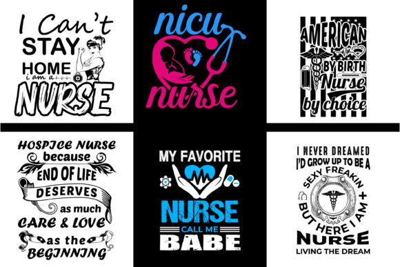 Nurse Typeography T-Shirt Bundle: Graphics & Print Templates